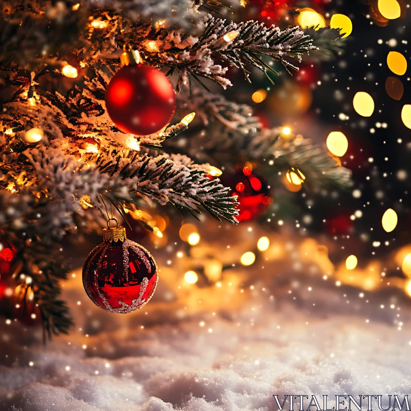 AI ART Magical Holiday Tree with Snowy Branches and Bokeh Lights