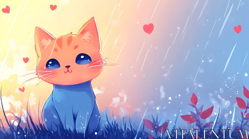 Adorable Cat Art with Pastel Background AI Image