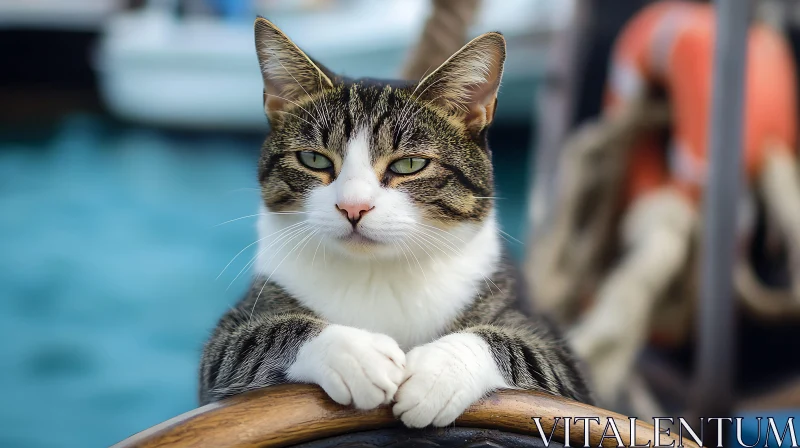 Nautical Cat Adventure - Cat with Ocean Background AI Image