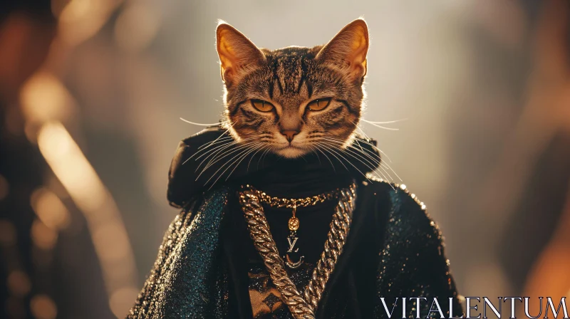 Elegantly Dressed Cat with Luxurious Accessories AI Image