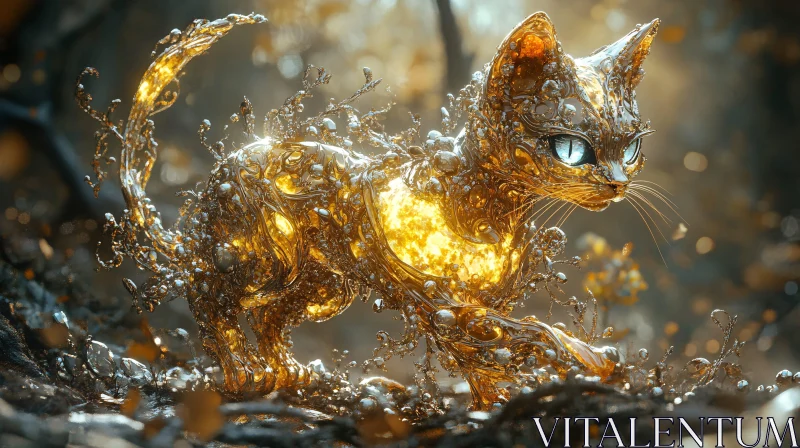 AI ART Fantasy Golden Cat Illustration