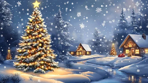 Magical Winter Wonderland with Christmas Tree