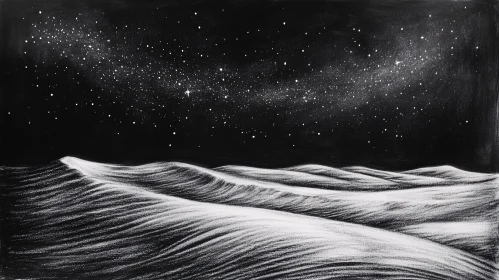 Starlit Desert Nightscape in Monochrome