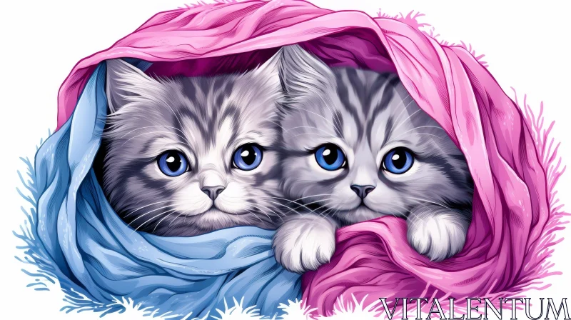 Adorable Kittens under Pink Blanket AI Image