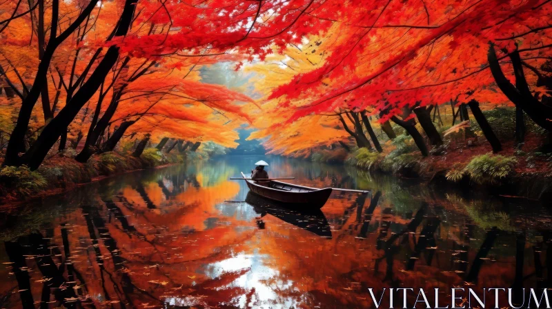 Autumn Boat Ride on a Serene Lake | Nature Photography AI Image