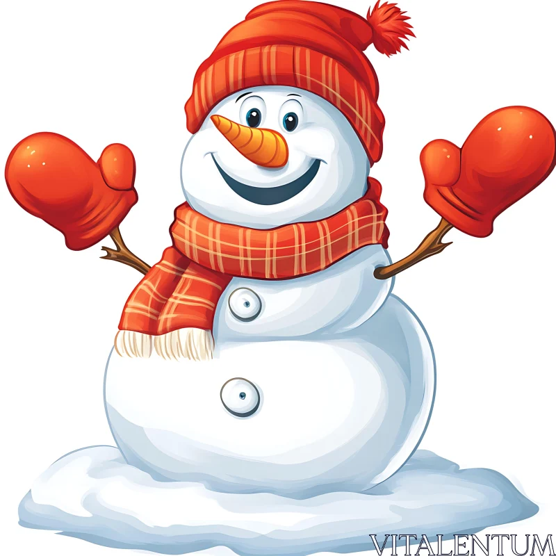 Cheerful Snowman with Hat, Scarf, and Mittens AI Image