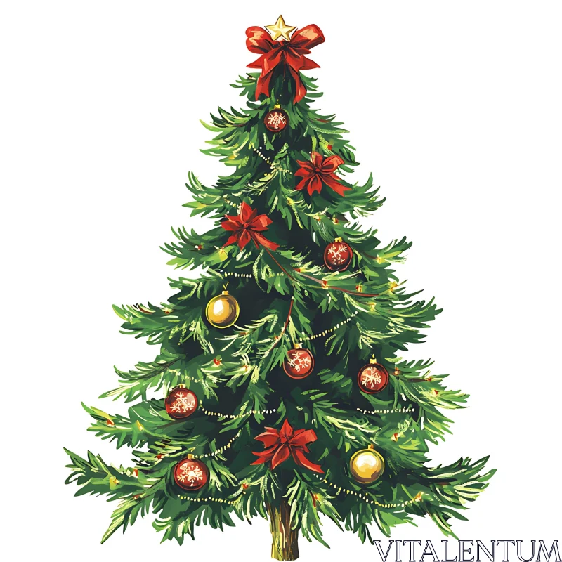 Festive Christmas Tree with Golden Star and Decorations AI Image