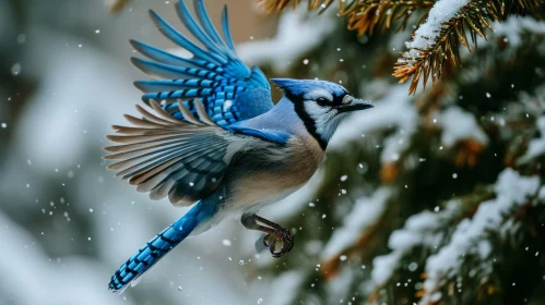 Blue Jay in Mid-Flight: A Captivating Nature Photograph