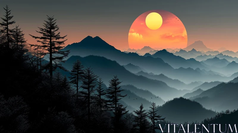 Breathtaking Mountain Sunset Landscape - Serene Nature Photography AI Image