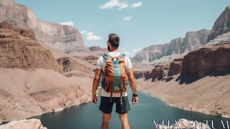 Captivating Landscape: A Backpacker's Journey into Nature's Splendor AI Image