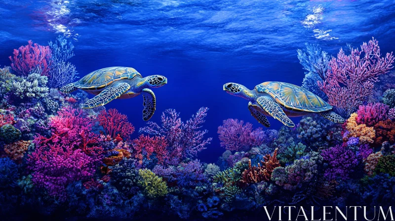 AI ART Graceful Sea Turtles Amongst Coral Reefs