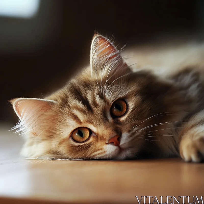 Cute Cat Relaxing with Amber Eyes AI Image