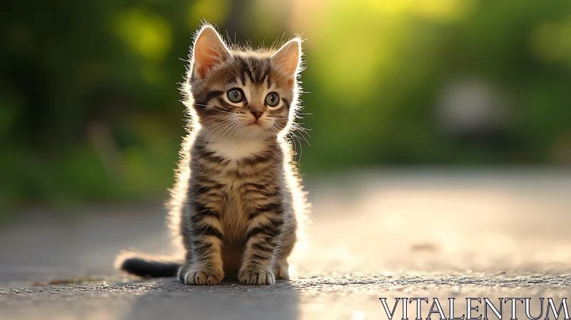 Charming Kitten on a Sunlit Path AI Image