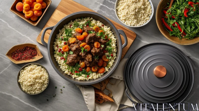 AI ART Delicious and Healthy Lamb Stew with Apricots and Couscous