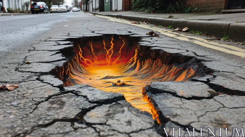 Dramatic Crack Filled with Lava: Urban Encounter with Nature's Power AI Image