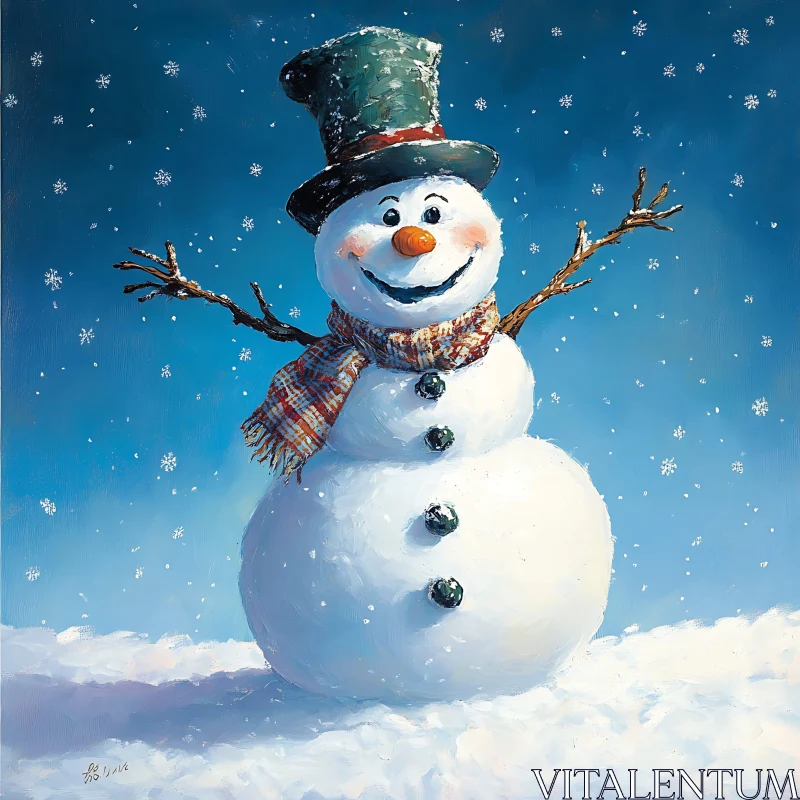 Joyful Snowman with Scarf and Hat AI Image