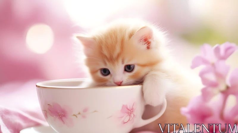 AI ART Cute Fluffy Kitten in a Teacup