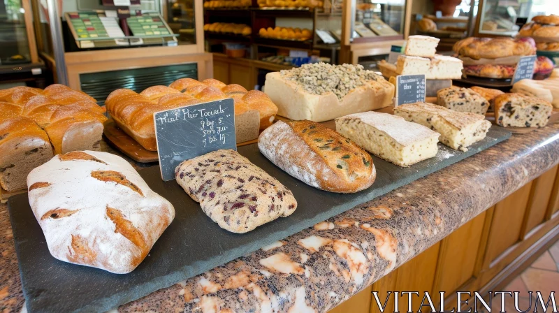 Exquisite Breads on Marble Counter: A Tempting Display AI Image