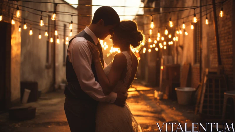 Vintage Wedding Scene with String Lights AI Image