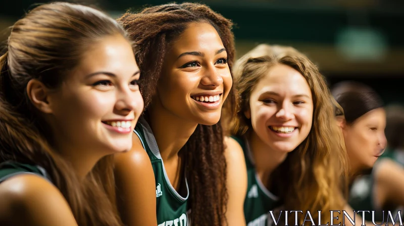 Young Female Basketball Players on Bench Smiling AI Image