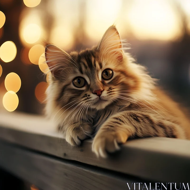 Adorable Fluffy Cat at Sunset AI Image