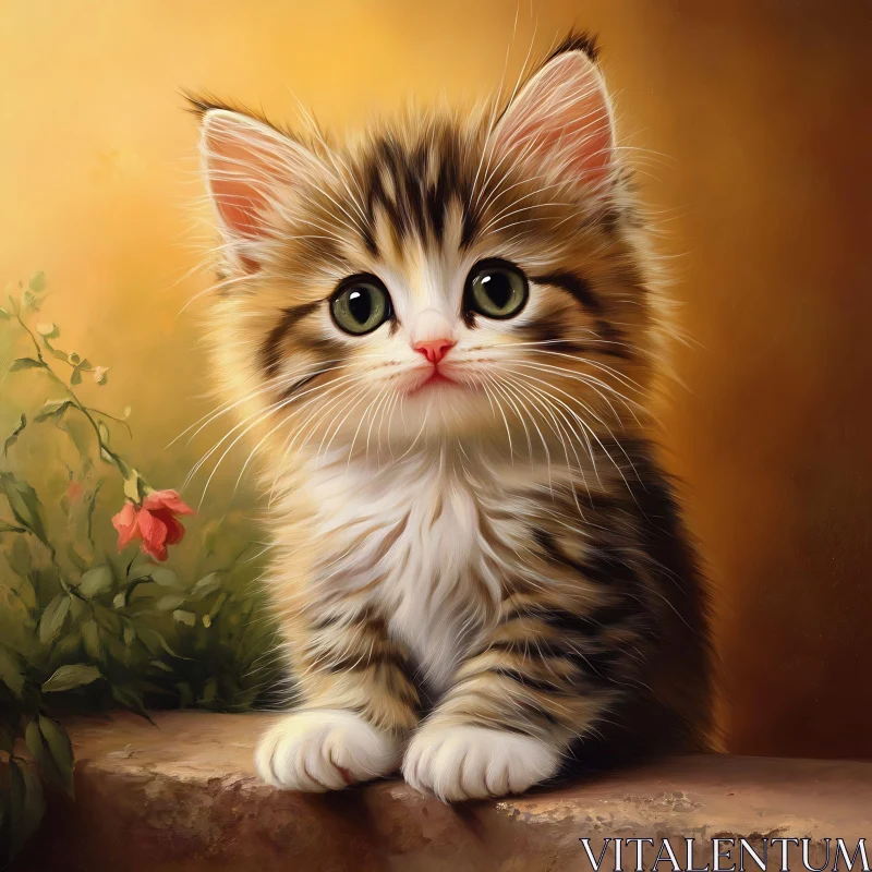 Charming Kitten with Green Eyes and Warm Background AI Image