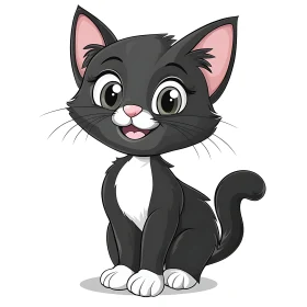 Cute Black and White Animated Feline