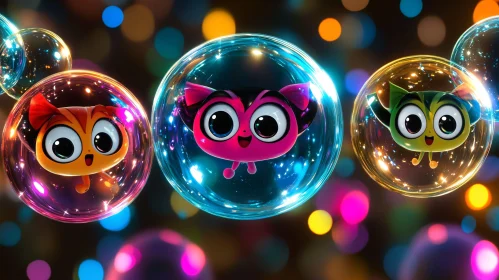 Whimsical Cartoon Characters in Colorful Bubbles