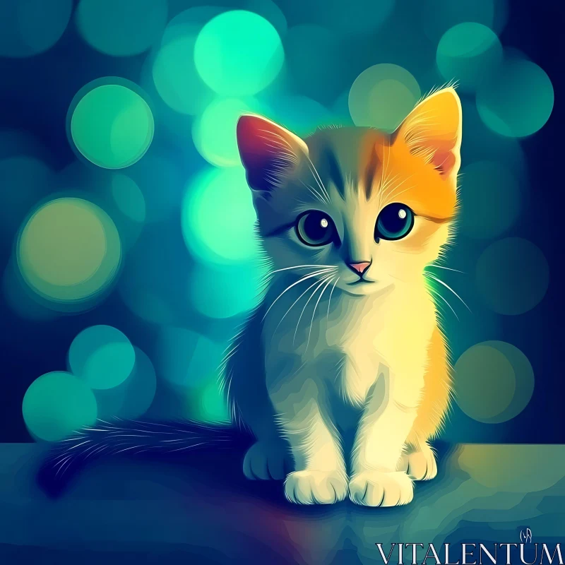 Adorable Kitten with Bokeh Effects AI Image