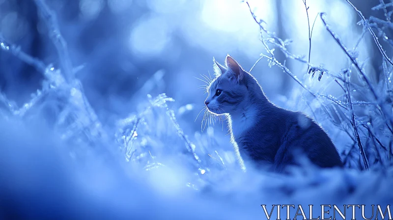 AI ART Calm Cat in Frost-Covered Nature