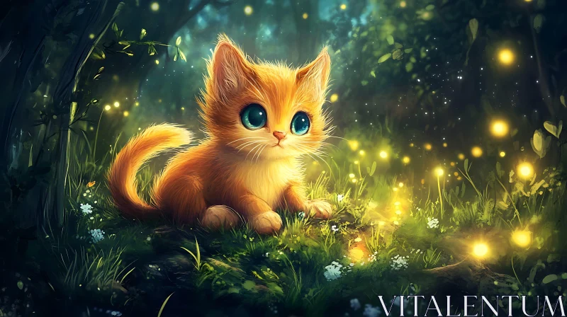 AI ART Cute Kitten in Magical Forest