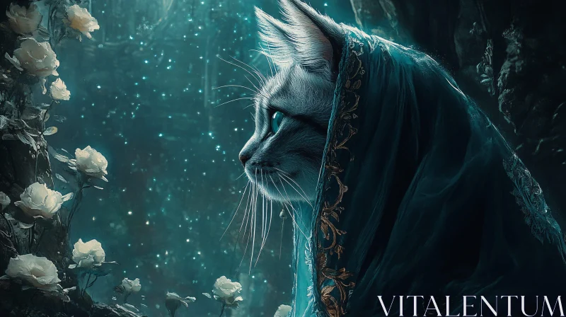 Mystical Cat Draped in Elegant Veil AI Image