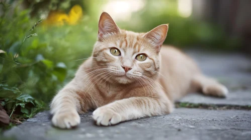 Ginger Cat Resting in the Garden