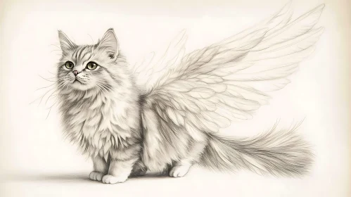 Fantasy Winged Cat Drawing