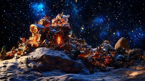 Festive Alien Planet with Christmas Decorations