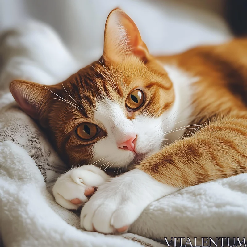 Picture of a Curious Ginger and White Cat AI Image