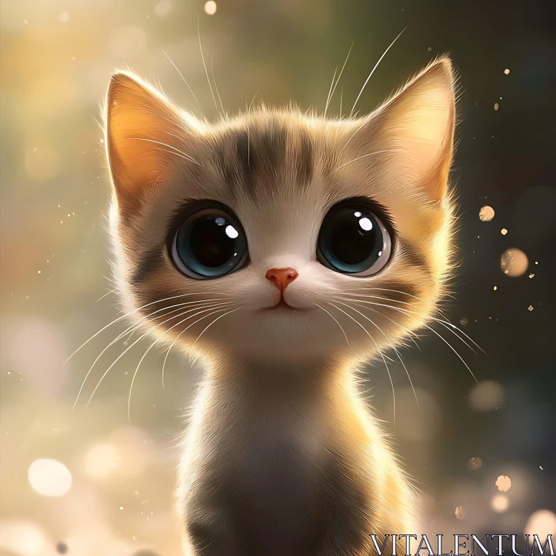 Cute Big-Eyed Kitten Digital Art AI Image