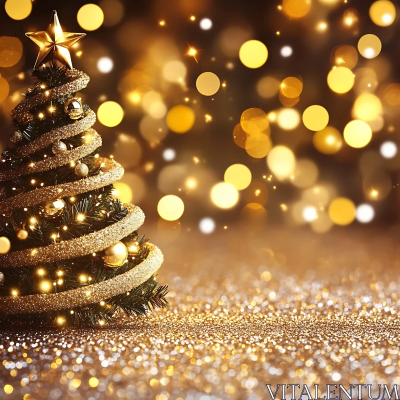 Festive Christmas Tree with Glitter and Bokeh Lights AI Image