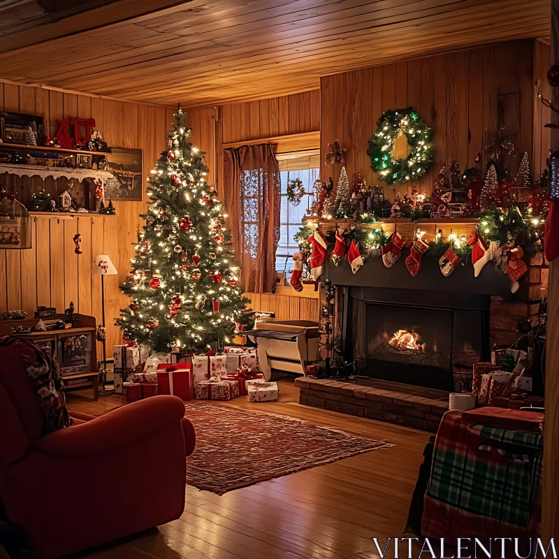 Inviting Christmas Living Room with Holiday Decorations AI Image