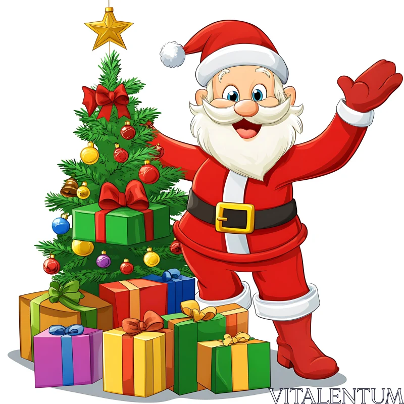 Festive Santa Claus and Decorated Christmas Tree AI Image