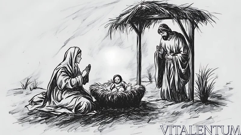 AI ART Christmas Nativity Drawing