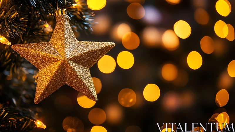 Christmas Star Decoration with Warm Bokeh Lighting AI Image