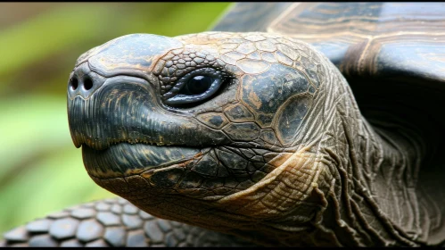 Close-up of a Galapagos Tortoise with Wrinkled Neck and Domed Shell