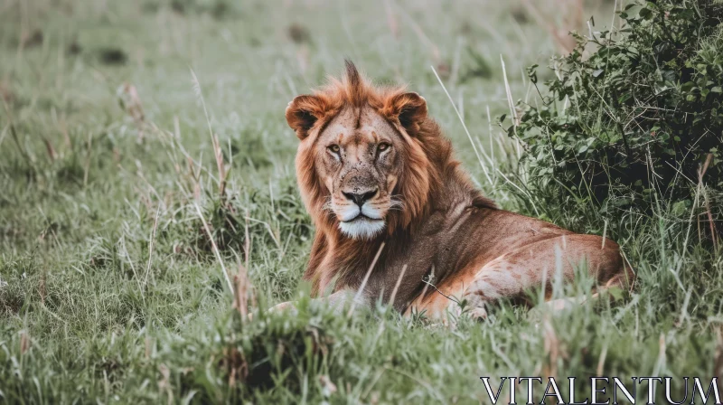 Close-up of a Majestic African Lion in the Tall Grass AI Image