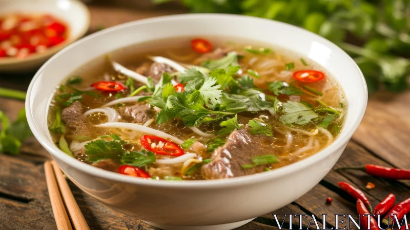 AI ART Delicious Vietnamese Pho Soup with Beef and Fresh Herbs