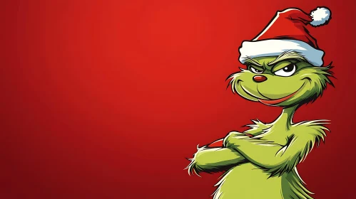 Festive Grinch in Santa Hat