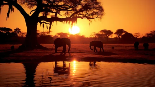 Elephant and Giraffe at Sunset - A Captivating Nature Photo