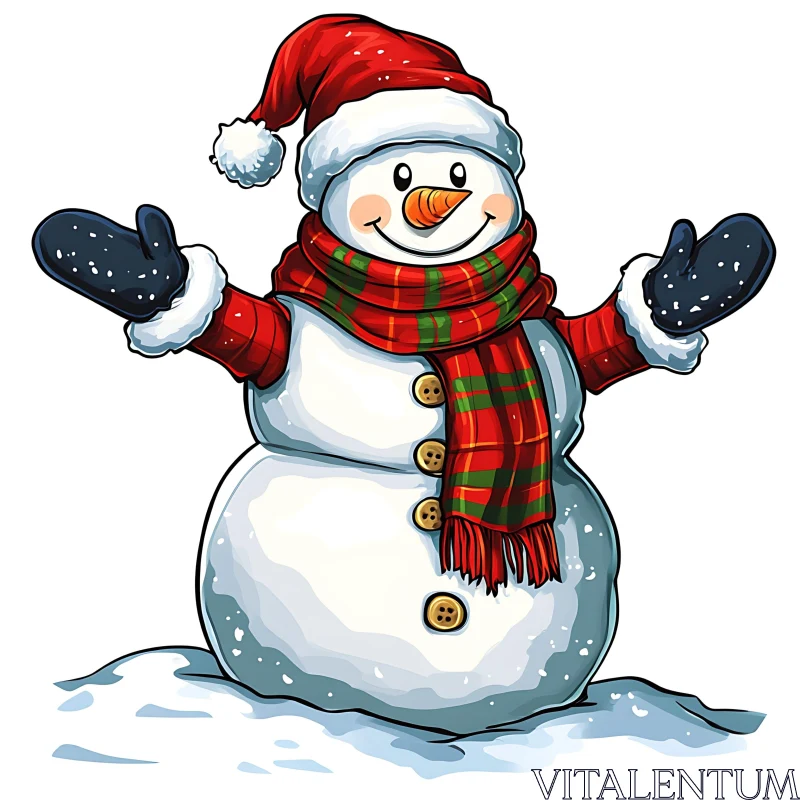 Festive Snowman Illustration in Winter Attire AI Image