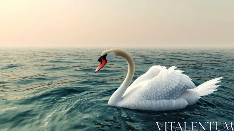 Graceful Swan Gliding on a Blue Lake - Serene Nature Image AI Image
