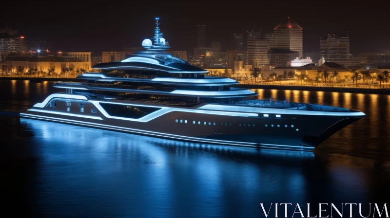 AI ART Luxury Yacht Illuminated at Night - A Blend of Photorealism and Hurufiyya Art